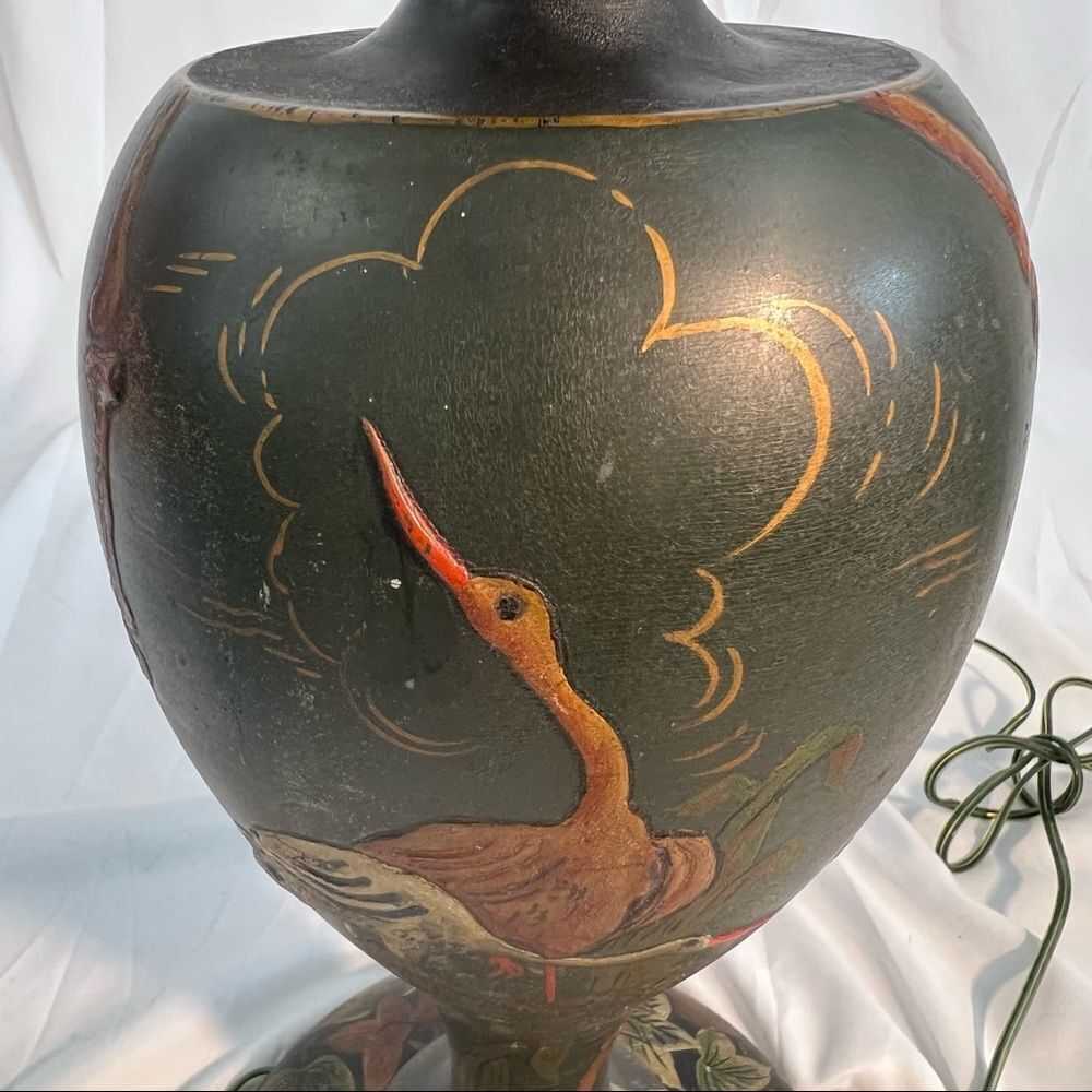 Vintage Handmade Lamp Hand Carved Birds Cranes Asian Theme 28” Without Shade - Picture 11 of 14
